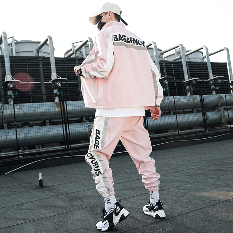 Men&#39;s Tracksuit Streetwear Two-piece Set Sweat Suit Polyester Overalls Men&#39;s Jacket and Harem Pants 2023 Hip Hop Mens Clothing