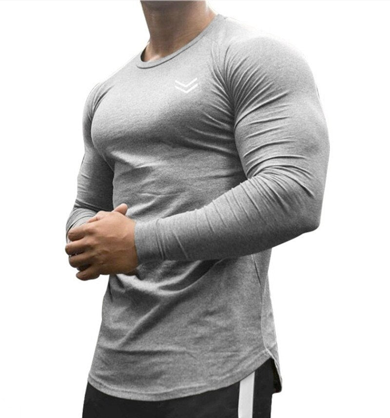 NEW Long sleeve Cotton T-shirt Men Gyms Fitness Workout Skinny t shirt Summer Male Tees Tops Sport Running T-shirt men Clothing