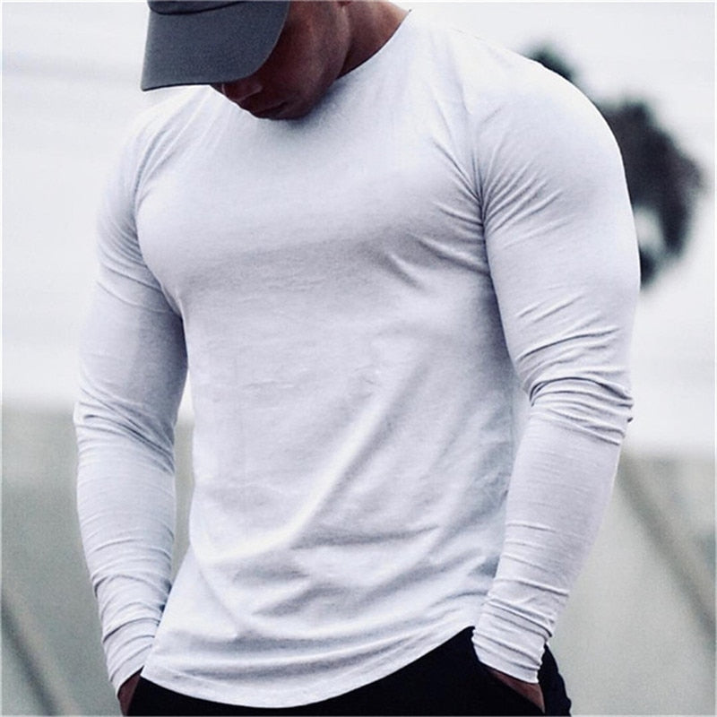 NEW Long sleeve Cotton T-shirt Men Gyms Fitness Workout Skinny t shirt Summer Male Tees Tops Sport Running T-shirt men Clothing