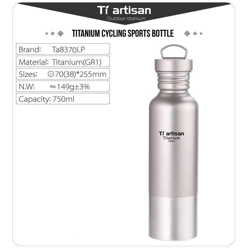 Tiartisan Titanium Sports Bottle with Titanium Lid Outdoor Camping Cycling Water Bottle 430ml/600ml/750ml Ta8370