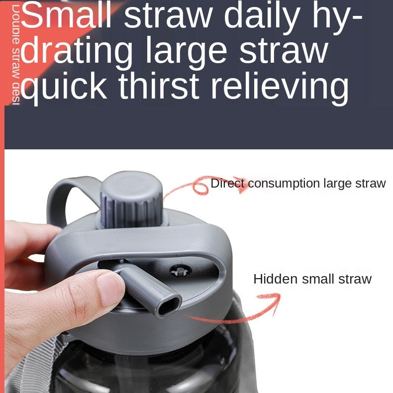 Water Bottle Large Capacity 1L2L 3L Super Large Straw Cup Portable Dinkware Plastic Space Cup Drink Bottle Outdoor Sports Kettle