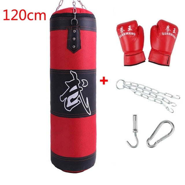 Adult Kid Empty Boxing Sand Bag Hanging Kick Sandbag Boxing Training Fight Karate Punching Bag Heavy Duty with Glove Wrist Guard