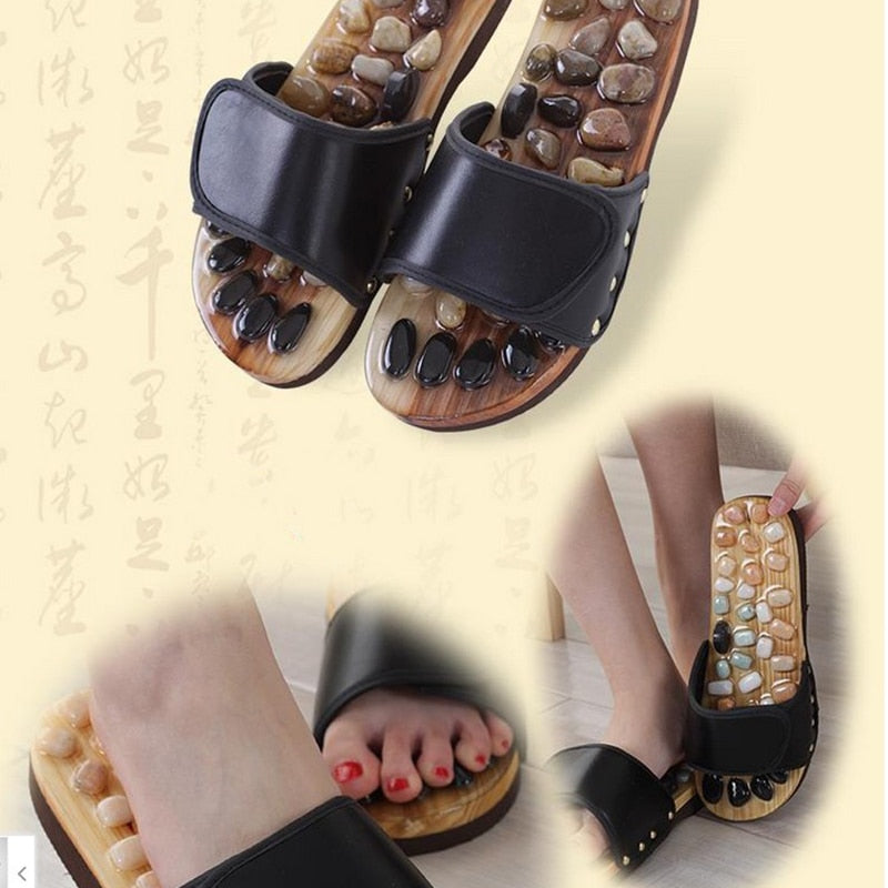 Acupressure Massage Slippers with Natural Stone, Therapeutic Reflexology Sandals Foot Acupoint Massage Shiatsu Arch Pain