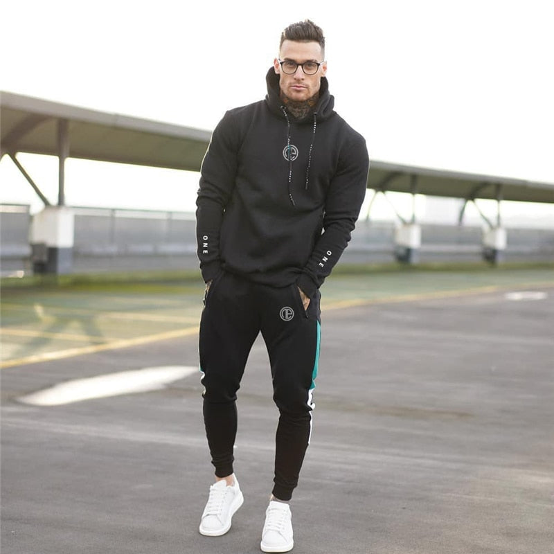 Running sports track suit men&#39;s sportswear suit sweatshirt + sports pants gym fitness hoodie pants suit jogging clothing