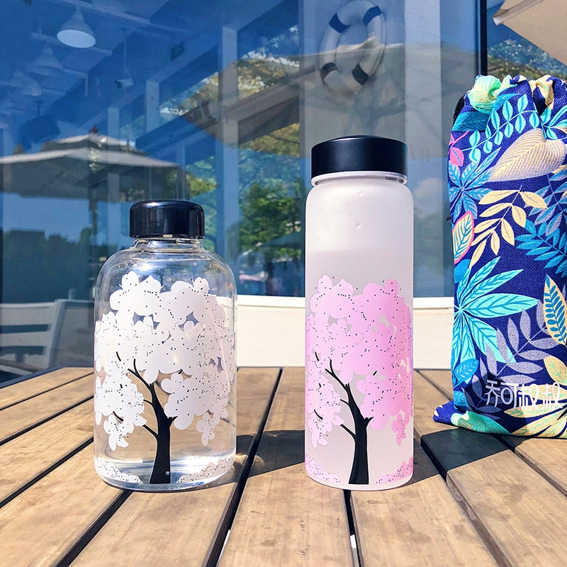 1000ML Kawaii Color Changing Sakura Bottle Cute Water Bottle With Protective Bag For Girl Student Fashion Sport Drinking Bottle