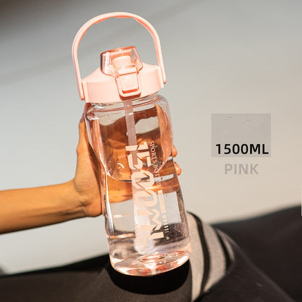 Water Bottle Sport Half Gallon With Straw Handle Mark Fitness Jug BPA Free Outdoor Travel Bicycle GYM Drinkware botella de agua