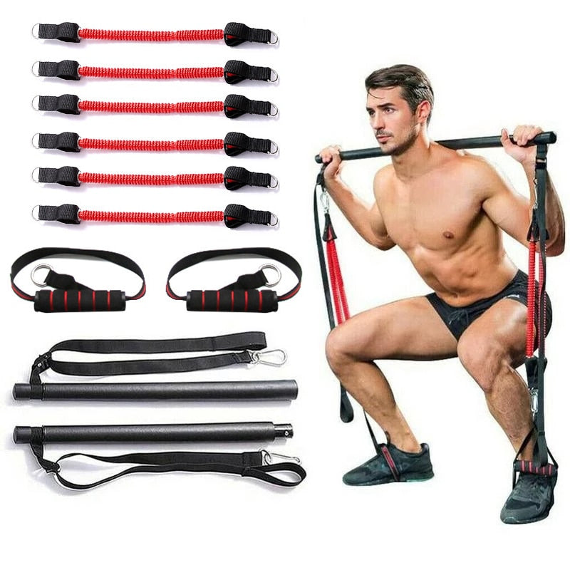 2021 Resistance Band Pilates Stick Gym Exercise Muscle Power Tension Bar Pilates Bar Home Work Out Fitness Equipment Sports