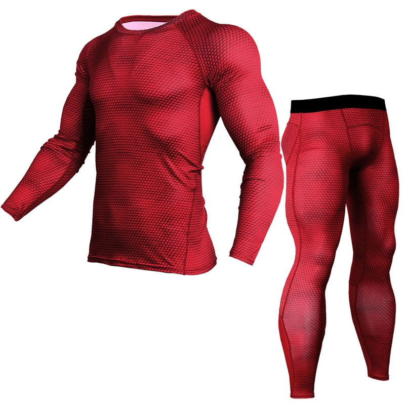 Jogging suit Men&#39;s Winter Outdoor Gym Thermal underwear Compression Tunning Tights Running Sports Tights Clothing 2 Piece set