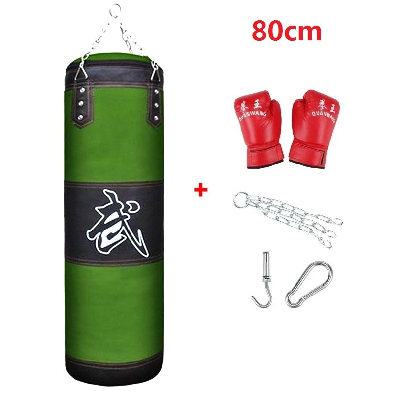 Adult Kid Empty Boxing Sand Bag Hanging Kick Sandbag Boxing Training Fight Karate Punching Bag Heavy Duty with Glove Wrist Guard