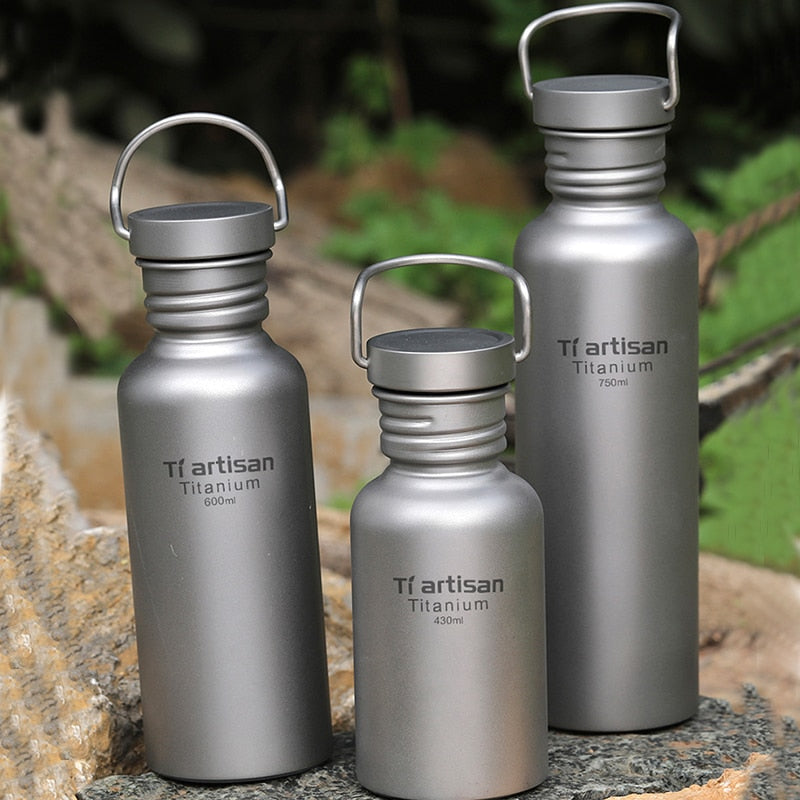 Tiartisan Titanium Sports Bottle with Titanium Lid Outdoor Camping Cycling Water Bottle 430ml/600ml/750ml Ta8370