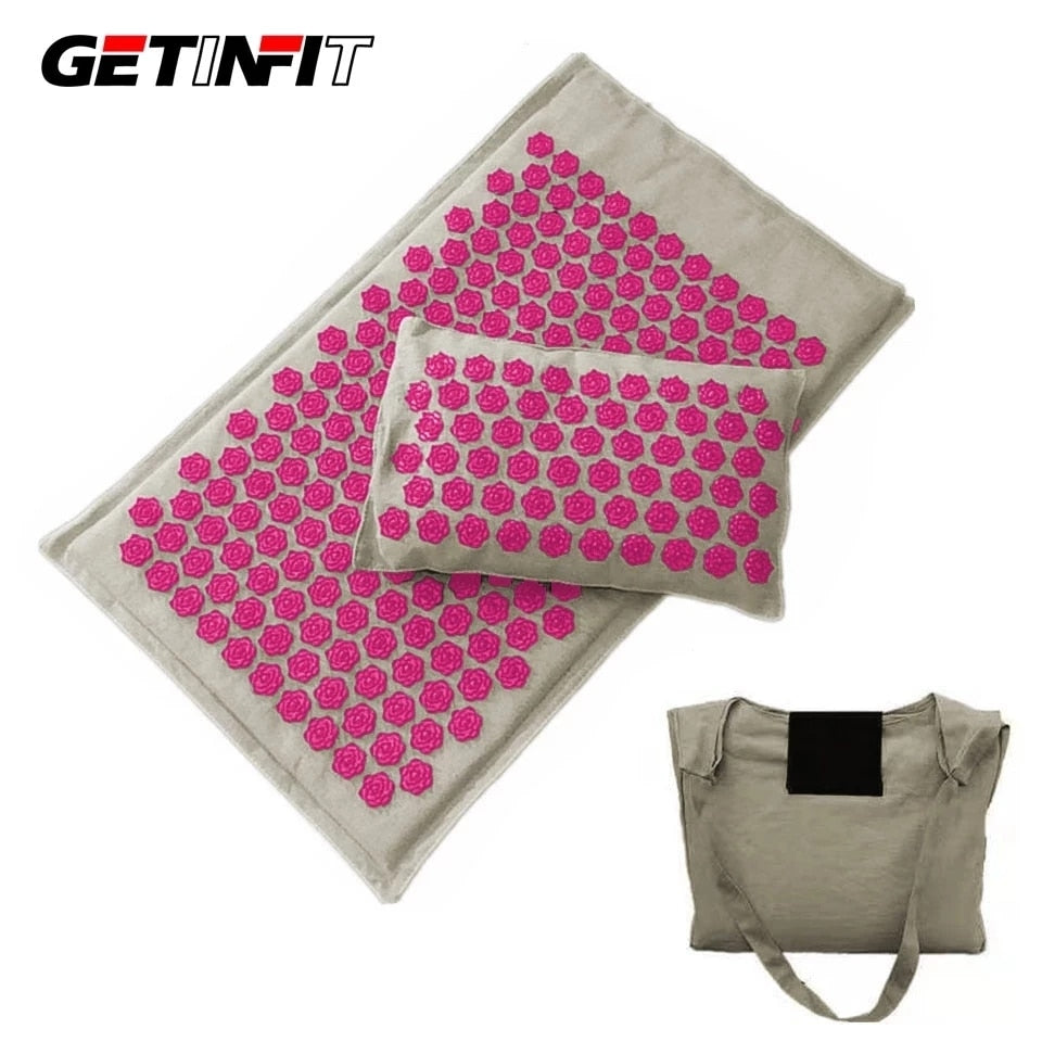 Getinfit Acupressure Mat Head Neck Back Foot Massage Cushion Pillow Yoga Mat Nature Linen Coconut palm Massage Yoga mat