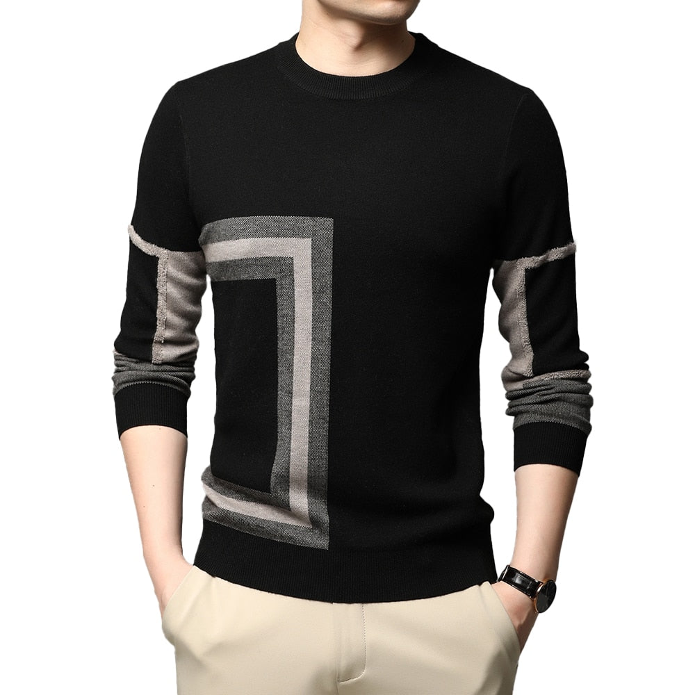 2023 New Fashion High End Designer Brand Mens Knit Black Wool Pullover Sweater Crew Neck Autum Winter Casual Jumper Mens Clothes