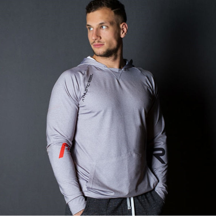 2021 Hooded T-shirt Men&#39;s Fitness Leisure Sports Jacket Breathable Long Sleeve Hoodie Trend