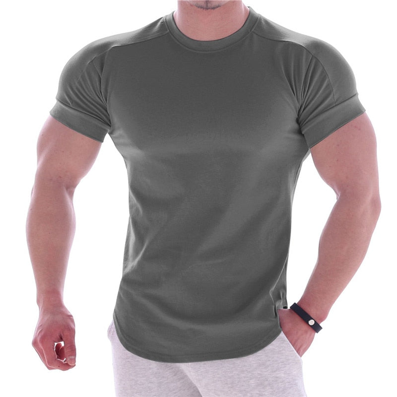 2023 Summer Sports t shirt Men Gyms Fitness Short sleeve T-shirt Male quick-dry Bodybuilding Workout Tees Tops Men clothing