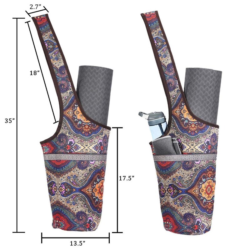 Canvas Yoga Mat Bag Bohemian Printed Yoga Bag Large Pocket Fit Most Size Mats Yoga Tote Sling Carrier Fitness Gym Accessories