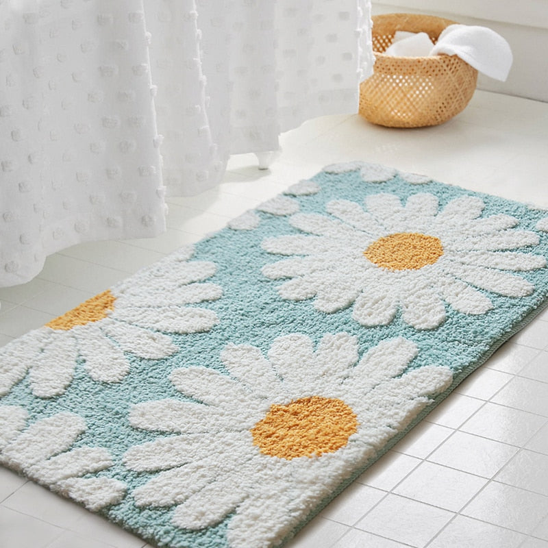 Daisy Bathroom Mat Nordic Fluffy Carpet Area Rug Bath Room Floor Floral Absorbent Anti Slip Pad Bathmat Doormat Home Decor