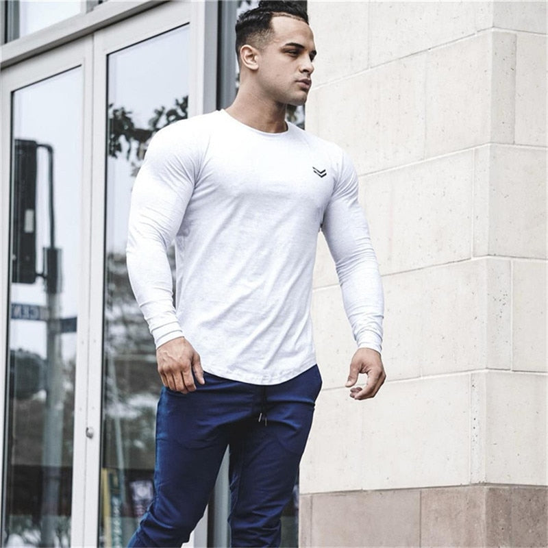 NEW Long sleeve Cotton T-shirt Men Gyms Fitness Workout Skinny t shirt Summer Male Tees Tops Sport Running T-shirt men Clothing