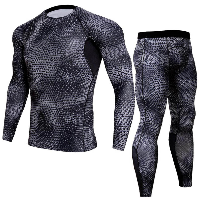 Jogging suit Men&#39;s Winter Outdoor Gym Thermal underwear Compression Tunning Tights Running Sports Tights Clothing 2 Piece set