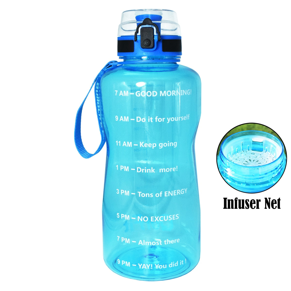 BuildLife 1.3L 2L 64oz Motivational Water Bottle with Time Marking Bpa Free Tritan Fitness Gym Jug Sport Plastic Drinking Filter