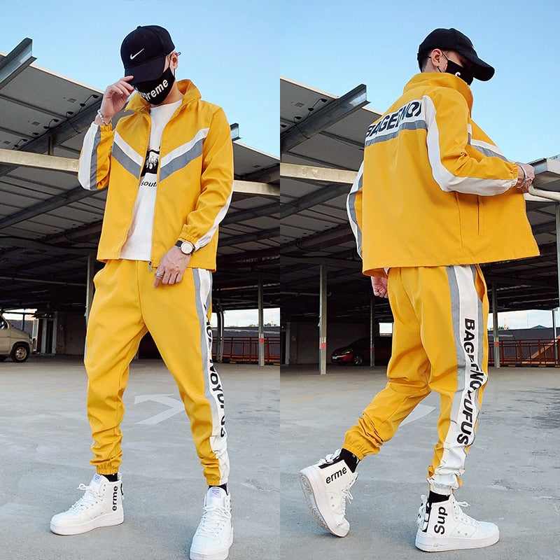 Men&#39;s Tracksuit Streetwear Two-piece Set Sweat Suit Polyester Overalls Men&#39;s Jacket and Harem Pants 2023 Hip Hop Mens Clothing