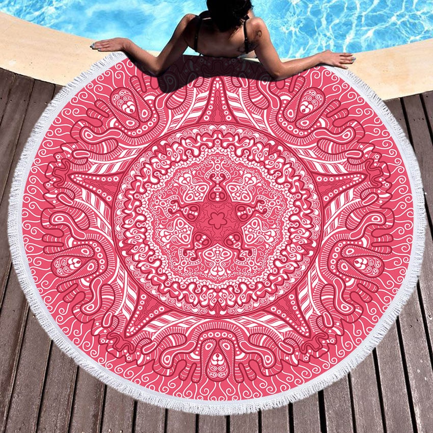 Mandala Geometric Round Beach Towel Tassels Bohemia Microfiber Bath Shower Towel For Adults Picnic Yoga Mat Blanket Cover Up