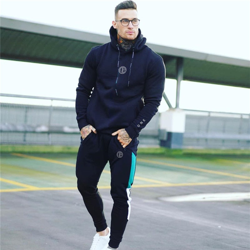 Running sports track suit men&#39;s sportswear suit sweatshirt + sports pants gym fitness hoodie pants suit jogging clothing