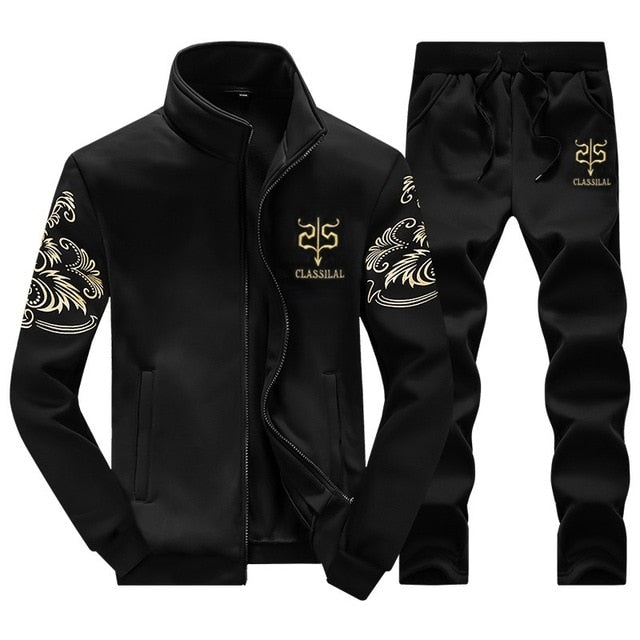 Tracksuits Men Polyester Sweatshirt Sporting Fleece 2021 Gyms Spring Jacket + Pants Casual Men's Track Suit Sportswear Fitness