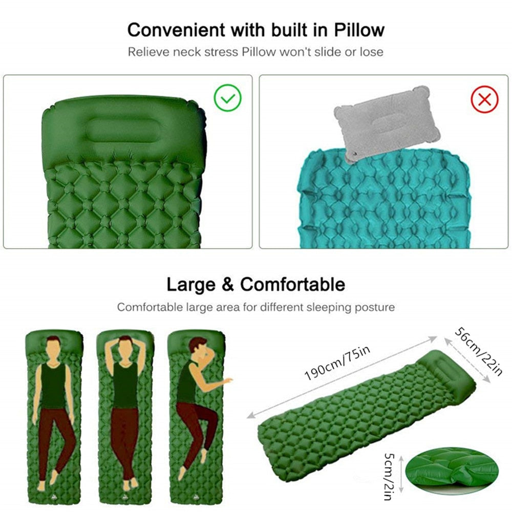 Ultralight Sleeping Pad Fast Filling Air Bag Camping  Mat Inflatable Tent Mattress With pillow Life Rescue Cushion Pad  X160D