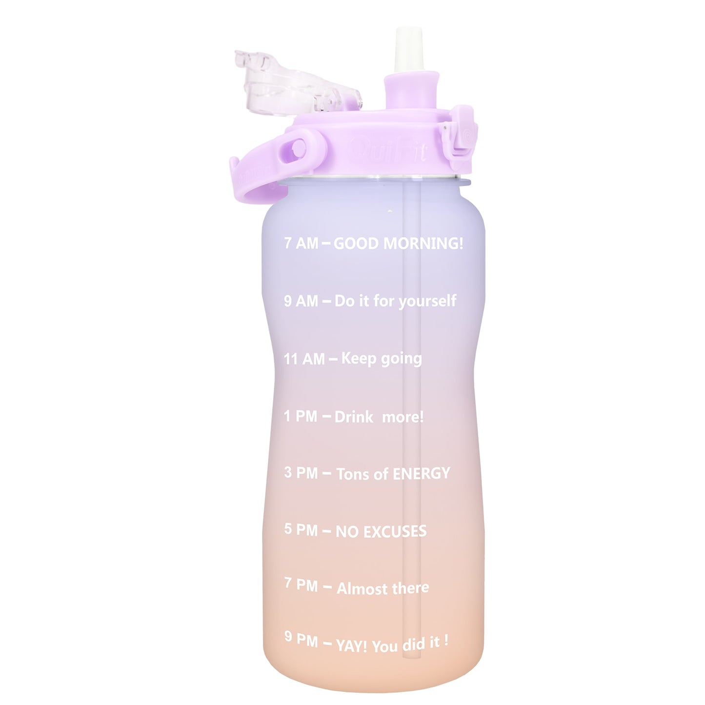 Quifit Half Gallon 2L Water Bottle with Straw 2 Litre Tritan BPA Free Motivational Quote Time Marker 2000ml Jug Star Style