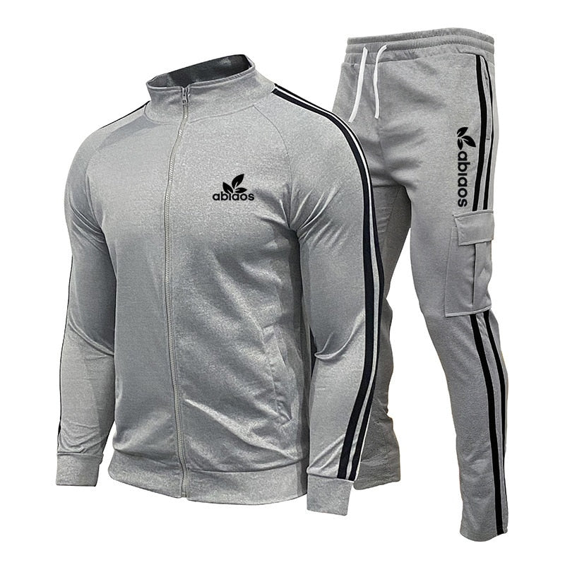 2023 Fashion Brand Men&#39;s Suit Autumn New Zipper Cardigan Jacket+Sweatpants Stripe Running Fitness Basketball Jogging 2 Piece Set