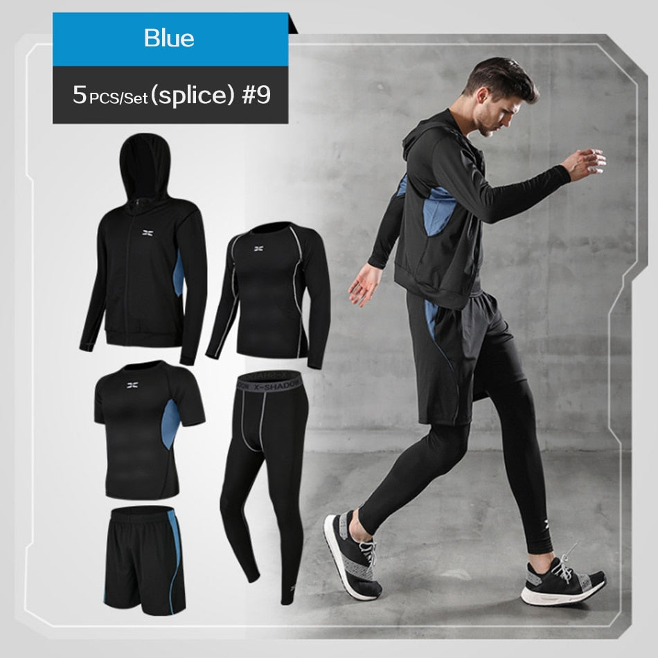 5 Pcs/Set Men&#39;s Tracksuit Gym Fitness Compression Sports Suit Clothes Running Jogging Sport Wear Exercise Workout Tights