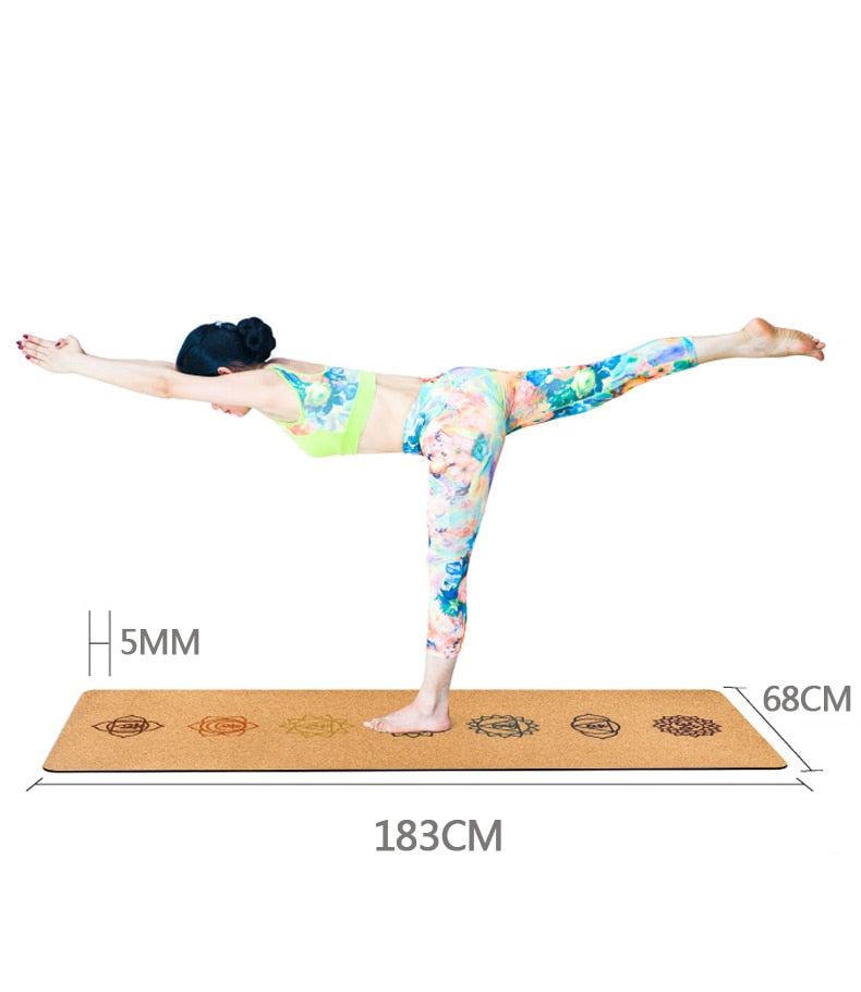 Jusenda 183X68cm Natural Cork TPE Yoga Mat For Fitness 5mm Sport Mats Pilates Exercise Non-slip Yoga mat With Position Body Line