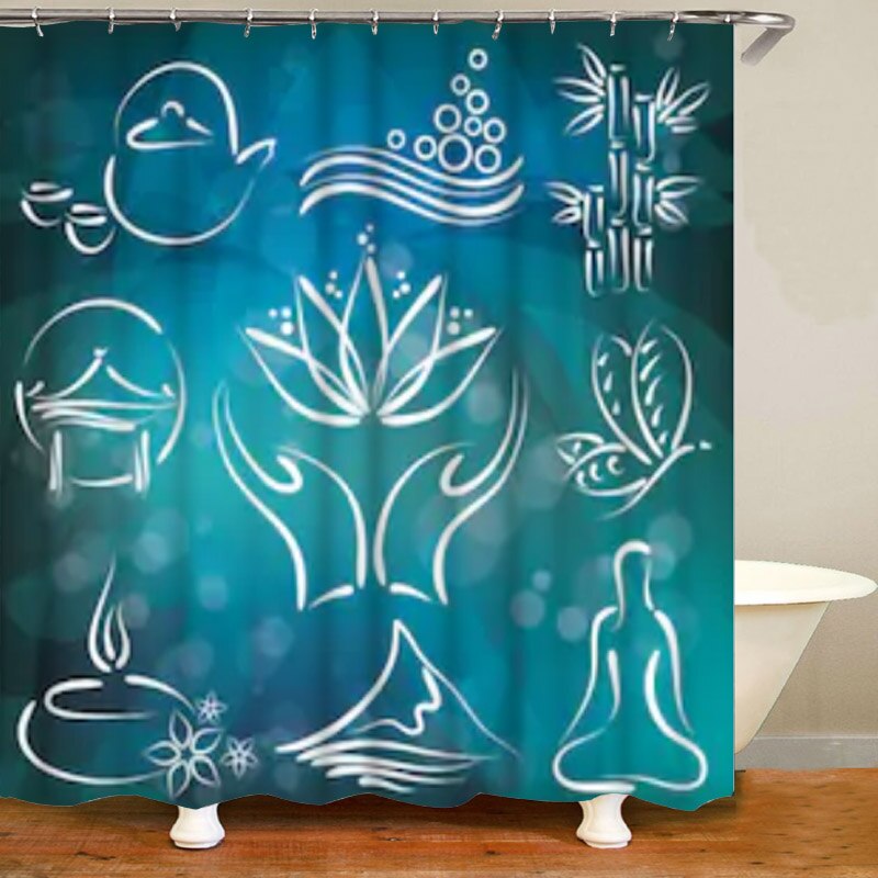 Yoga Symbols Shower Curtain Mat Rug Set Lotus Meditation Bathroom Curtain for Yoga Studio Spa Center Bathroom Accessories Decor