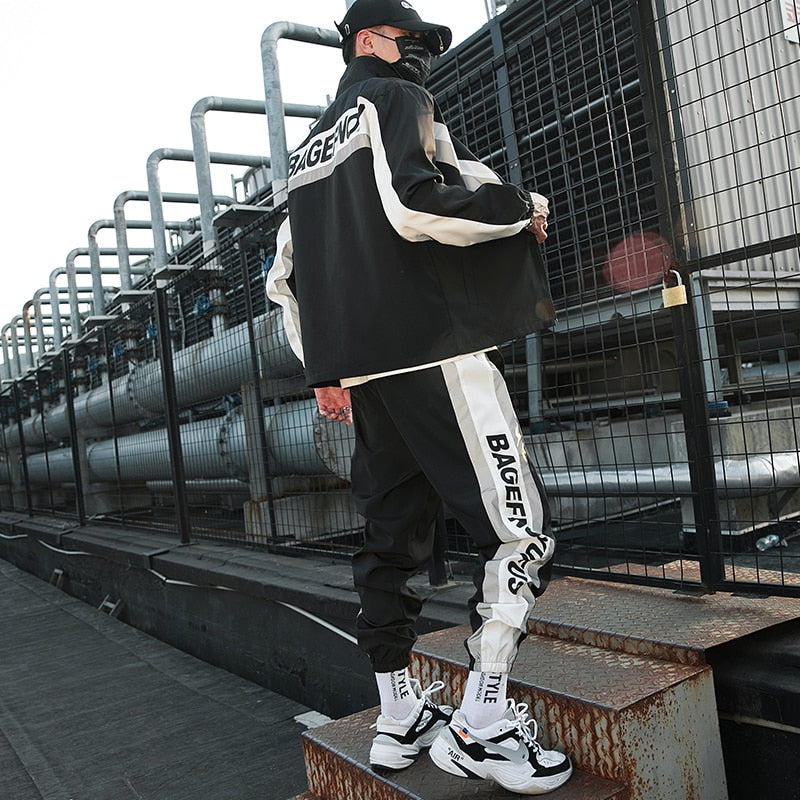 Men&#39;s Tracksuit Streetwear Two-piece Set Sweat Suit Polyester Overalls Men&#39;s Jacket and Harem Pants 2023 Hip Hop Mens Clothing