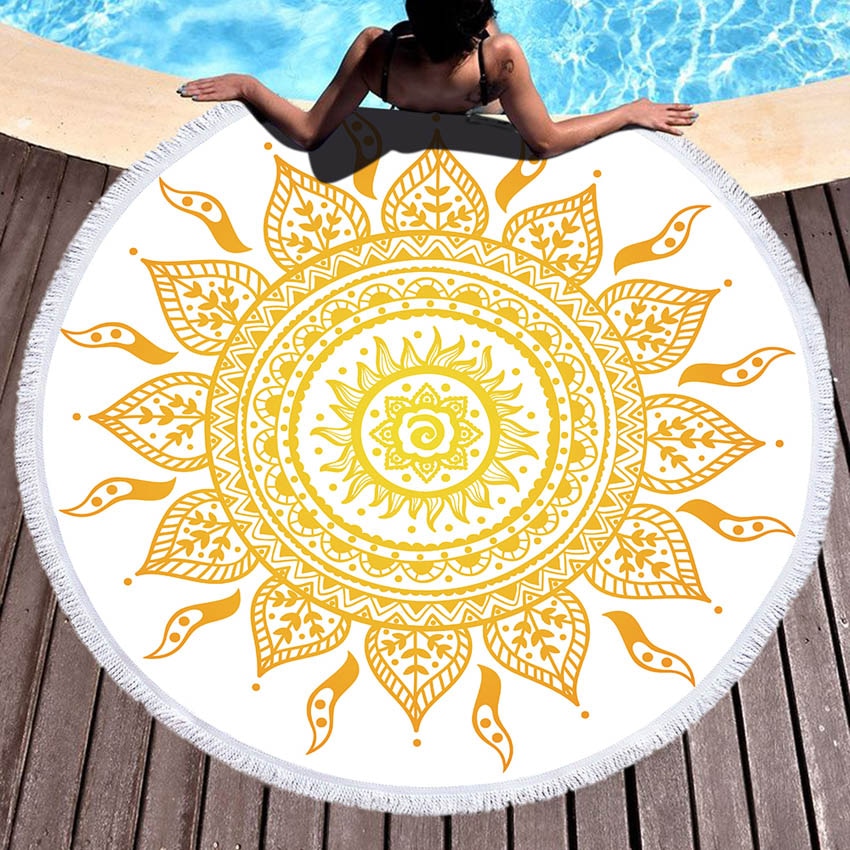 Mandala Geometric Round Beach Towel Tassels Bohemia Microfiber Bath Shower Towel For Adults Picnic Yoga Mat Blanket Cover Up