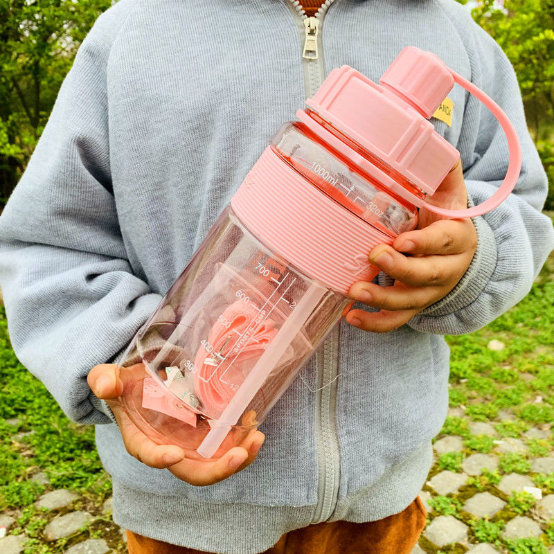 Water Bottle Large Capacity 1L2L 3L Super Large Straw Cup Portable Dinkware Plastic Space Cup Drink Bottle Outdoor Sports Kettle