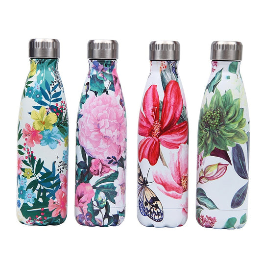 179-202 Floral Personality Girls Student Carry Stainless Steel Beer Coffee Thermos Travel Sport Gym Drink Bottle Insulated Cup