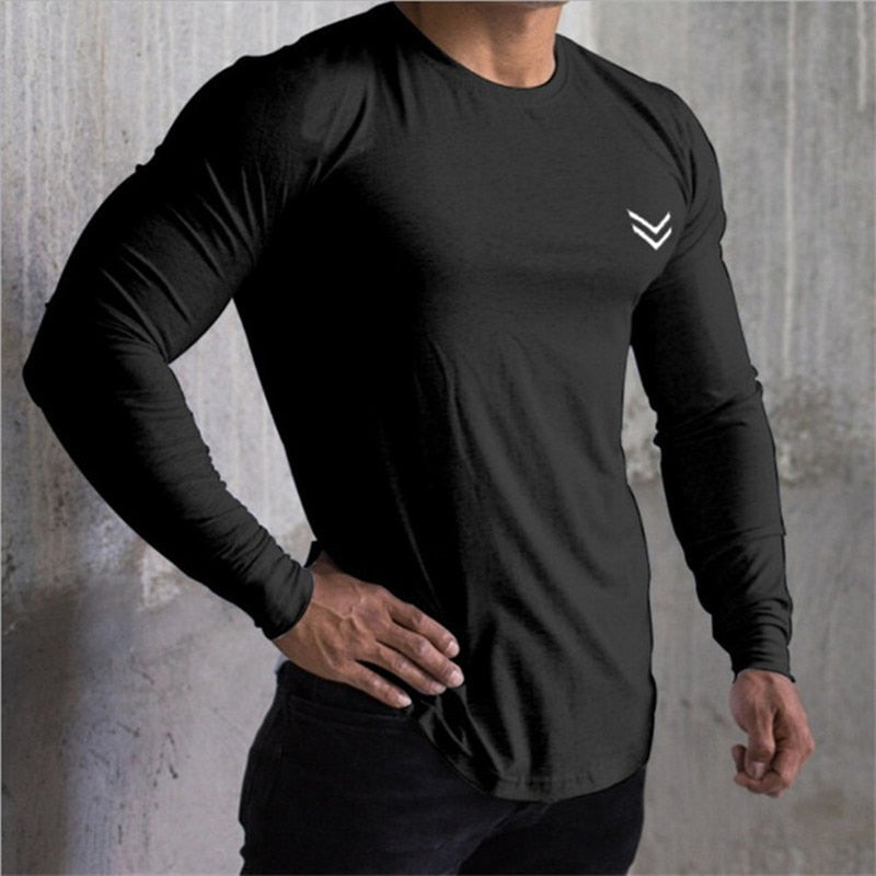 NEW Long sleeve Cotton T-shirt Men Gyms Fitness Workout Skinny t shirt Summer Male Tees Tops Sport Running T-shirt men Clothing