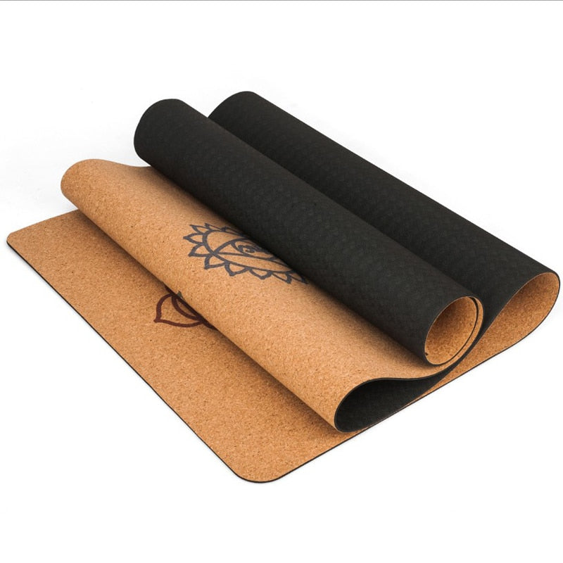 Jusenda 183X68cm Natural Cork TPE Yoga Mat For Fitness 5mm Sport Mats Pilates Exercise Non-slip Yoga mat With Position Body Line