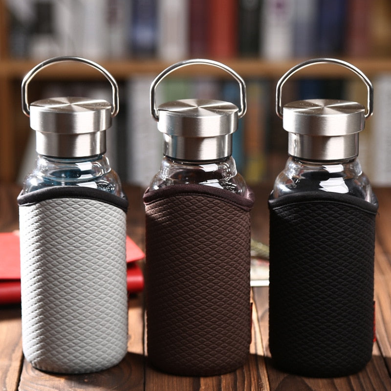 Portable Drink Coffee Glass Water Bottles with Anti-Hot Bag Travel Coffee Mugs 350ML/450ML/550ML