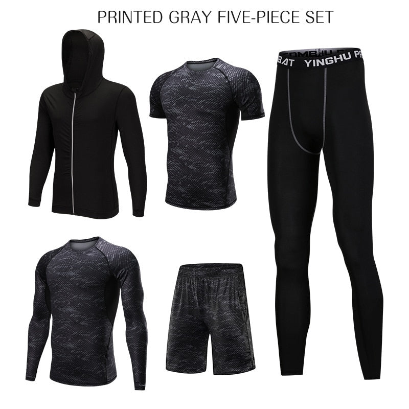 WorthWhile 5 Pcs/Set Men&#39;s Tracksuit Compression Sports Wear for Men Gym Fitness Exercise Workout Tights Running Jogging Suits