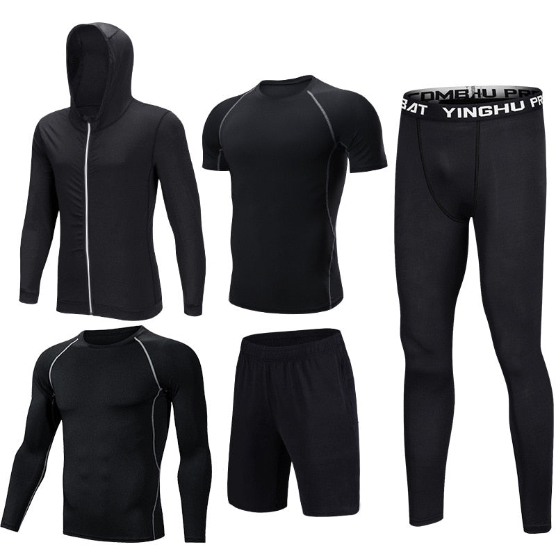 5PCS Set Men's Compression GYM Tights Sports Sportswear Suits Training Clothes Suits Workout Jogging Clothing Tracksuit Sports