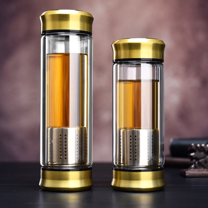 Glass Water Bottle With Loose Leaf Tea Strainer Tea Infuser Double wall Glass Bottle Free to disassemble Thermos 300ML 400ML