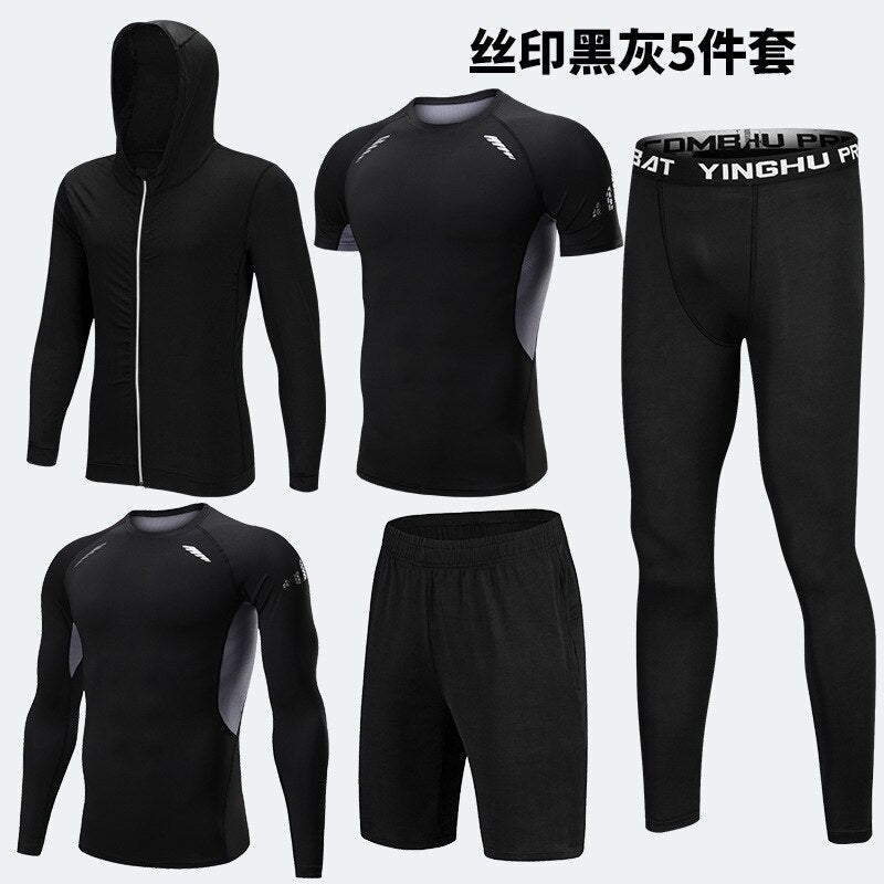 5PCS Set Men's Compression GYM Tights Sports Sportswear Suits Training Clothes Suits Workout Jogging Clothing Tracksuit Sports