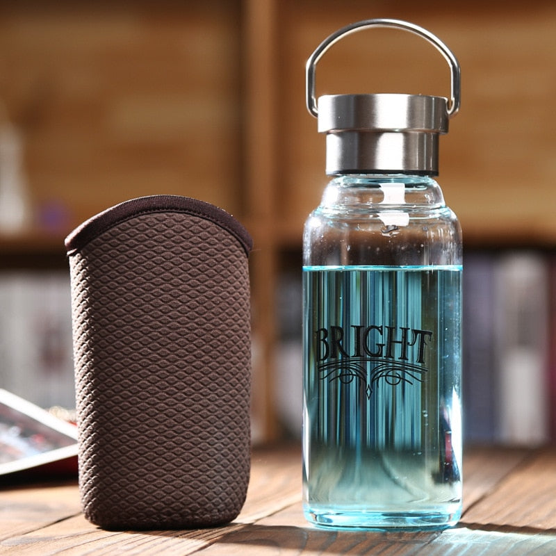 Portable Drink Coffee Glass Water Bottles with Anti-Hot Bag Travel Coffee Mugs 350ML/450ML/550ML