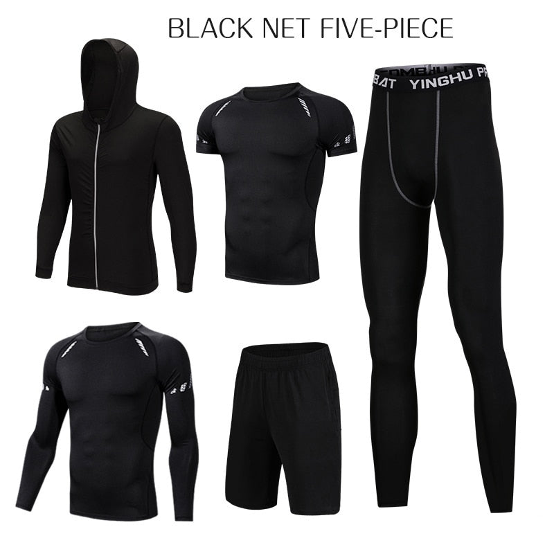 WorthWhile 5 Pcs/Set Men&#39;s Tracksuit Compression Sports Wear for Men Gym Fitness Exercise Workout Tights Running Jogging Suits