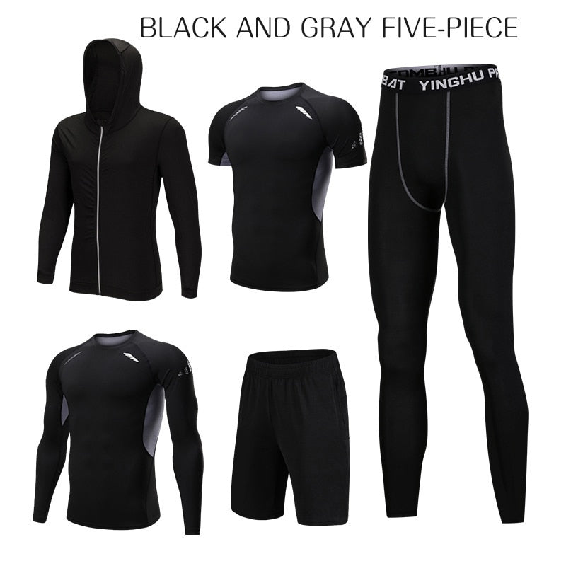 WorthWhile 5 Pcs/Set Men&#39;s Tracksuit Compression Sports Wear for Men Gym Fitness Exercise Workout Tights Running Jogging Suits