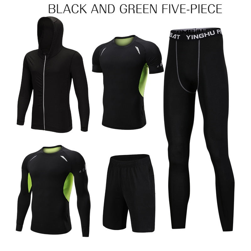 WorthWhile 5 Pcs/Set Men&#39;s Tracksuit Compression Sports Wear for Men Gym Fitness Exercise Workout Tights Running Jogging Suits