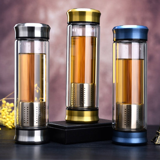 Glass Water Bottle With Loose Leaf Tea Strainer Tea Infuser Double wall Glass Bottle Free to disassemble Thermos 300ML 400ML