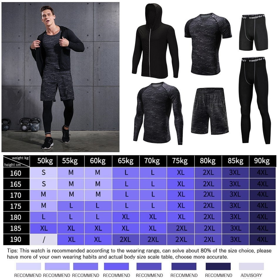 WorthWhile 5 Pcs/Set Men&#39;s Tracksuit Compression Sports Wear for Men Gym Fitness Exercise Workout Tights Running Jogging Suits